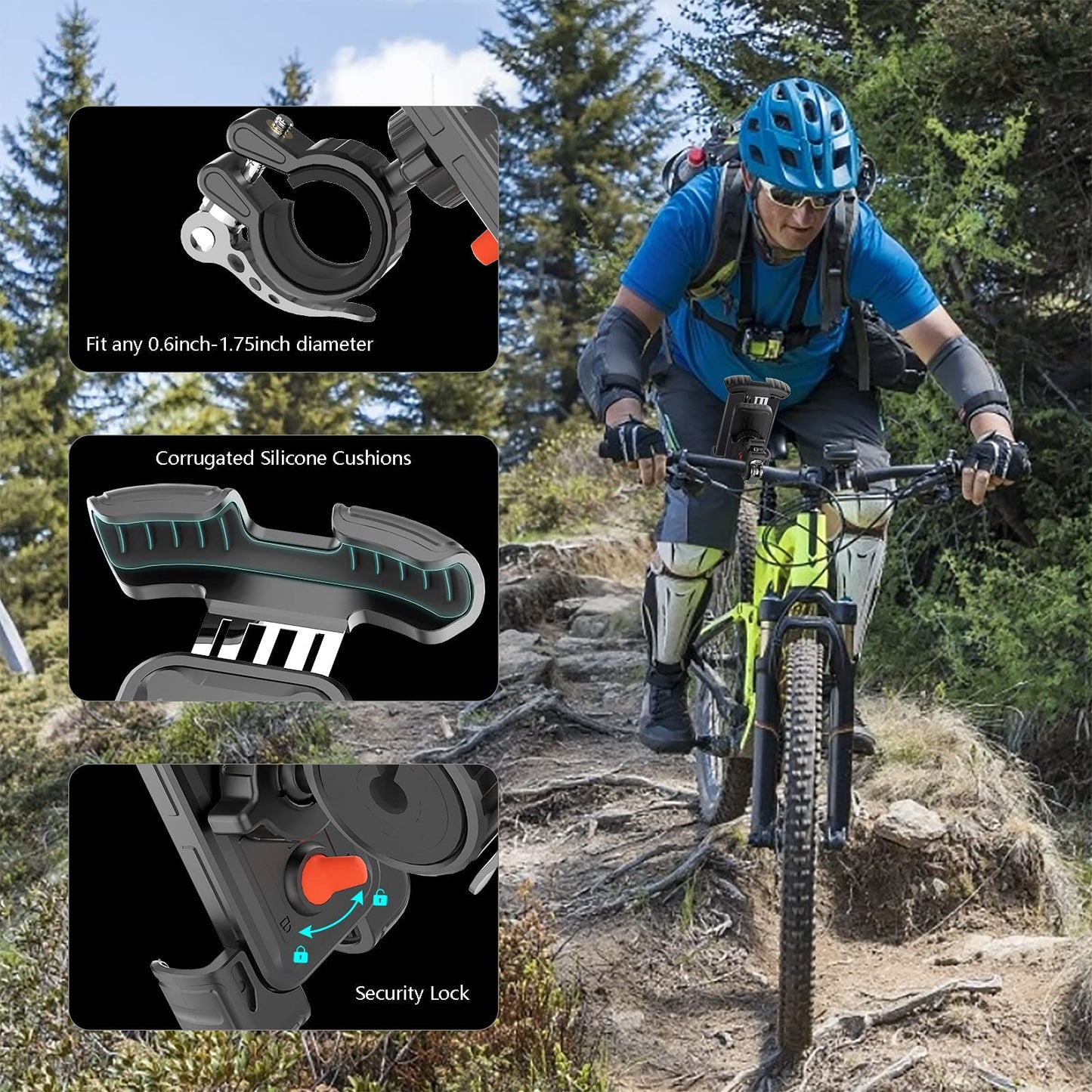 Marspeeder Bike Motorcycle Phone Mount,[Super Stable Metal] Bike Motorcycle Phone Holder with Security Lock, Bicycle Phone Mount with Soft Cushion & Adjustable Clip Compatible with 4.7''-6.8'' Phone