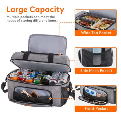 Lifewit Insulated Cooler Bag, 32 Can Large Leakproof Beach Cooler, Lightweight Portable Double Layer Soft-Sided Travel Ice Chest for Camping, Kayaking, Road Trips, Grocery Shopping, Gray