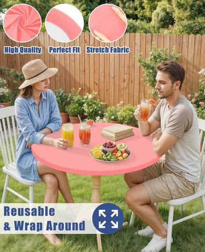 Moosfor Round Spandex Tablecloth, Elastic Fitted Waterproof Tablecloths for 45"-56" Tables, Stretch Washable Picnic Table Cover for Camping, Dining, Indoor and Outdoor,Coral Red
