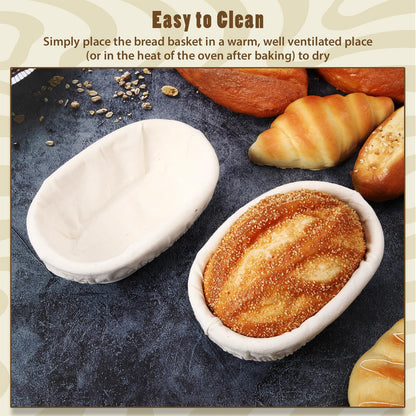 Fanfanwin 2 Pack Mini Bread Proofing Baskets with Liners Banneton Baskets Dough Proofing Bowls for Home Sourdough Bread Baking Supplies(Oval)