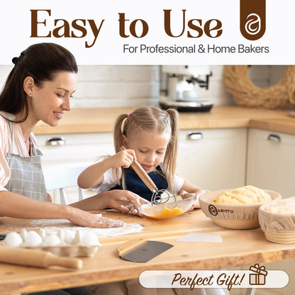 Sourdough Kit with Professional Bread Making Tools - A Complete Sourdough Bread Kit Including 10" Round & 11" Oval Bannetons, Bread Lame, Whisk, Bowl & Dough Scrapers, Slings, and Mat (17-Piece Kit)