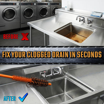 FlexiSnake Pro Drain Weasel Sink Snake Cleaner with New Molded Tip - 18″ - Drain Snake Clog Remover Tool with Rotating Handle & 5 Wand Refills - Easy to Use on Drains & Grates - Made in USA - 5-Pack