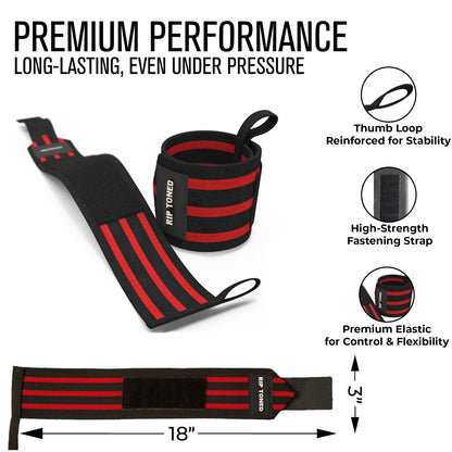 Rip Toned 18” Wrist Wraps - USPA Endorsed Wrist Straps for Weightlifting - Quality Wrist Support - Adjustable, Durable, Machine Washable - Gym Wraps for Powerlifting - for Men & Women