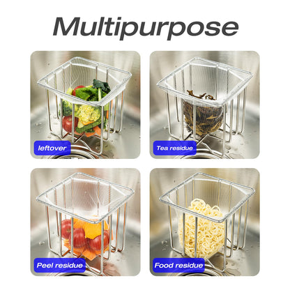 Kitchen Sink Strainer with Sink Basket Holder and 200 Strainer Net Bags,Food Catcher with Drain Filter Mesh Bag,Meshmate Waste Rack Trash Catcher for Leftovers.