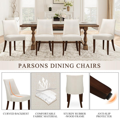 MALOL Modern Dining Chairs Set of 4, Mid Century Dining Room Chairs with Back, Farmhouse Upholstered Kitchen Chairs with Wood Legs for Dining Room/Restaurant, Beige