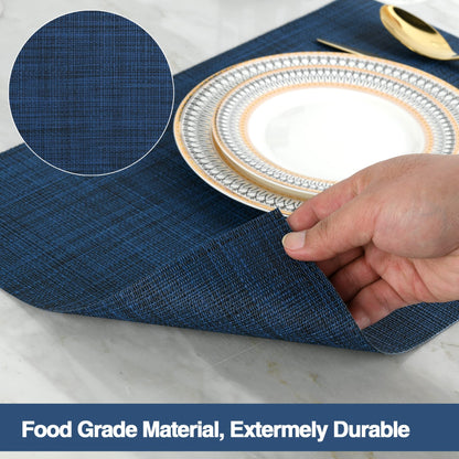 SLKQG Navy Blue Placemats Set of 8 - Easy Clean Washable Vinyl Placemats - Wipeable Heat Resistant Non-Slip Table Mats for Dining Table - 17x12 Inch (Navy Blue, 8)