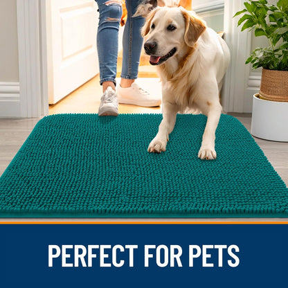 OLANLY Dog Door Mat - Absorbent Non-Slip Chenille Mat for Muddy Paws | 70x24 Inches, Lake Blue