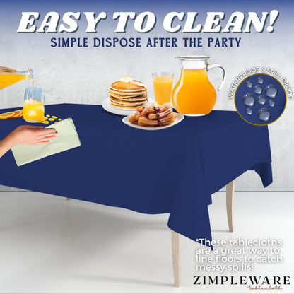 Zimpleware Navy Blue Standard Disposable Plastic Party Tablecloth [12-Pack] 54 x 108” Rectangle Table Cover for Indoor & Outdoor Use by