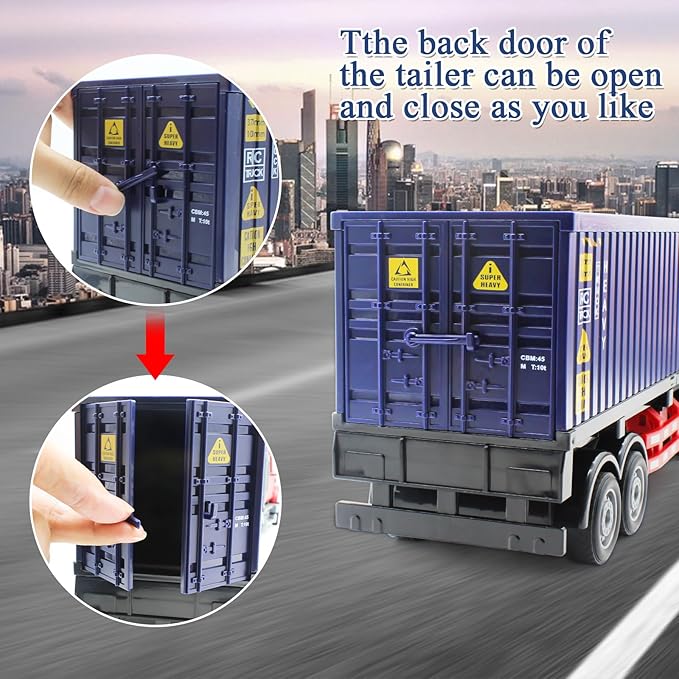 Mostop RC Semi Truck with Trailer - 22.5 Inch Remote Control Semi Truck Toy for Kids 1:24 Scale Container Truck with 2 Batteries Carrier Van Transport Vehicle with LED Light &amp MusicGreat Gift