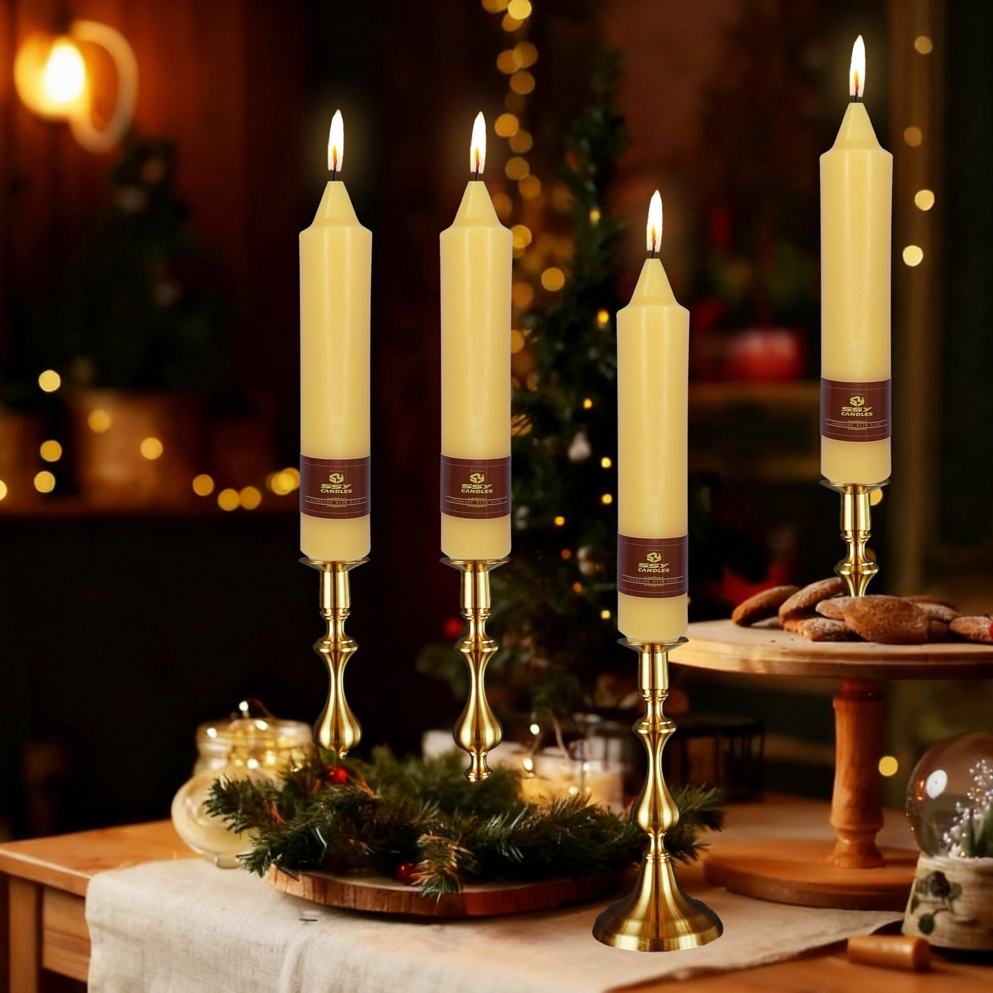 Beeswax Taper Candles 7 inch Beeswax Taper Candlesticks 4 PCS Short Candlesticks Smokeless Tapered Candle for Home Dinner Party Decoration - 8 Hour Burn Time