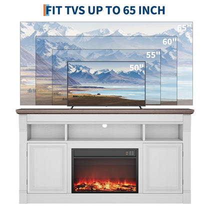 GAOMON 58 Inch Fireplace TV Stand, Wooden Entertainment Center with 36 Inch Electric Fireplace, 3D Realistic Flame, Farmhouse Media Console with Storage Cabinets for Living Room, White+Brown
