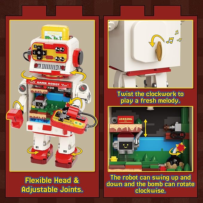 Fantastic Idea Game Robot Building Block Sets Retro Game Console Building Toys Pixel Style Collection &amp Display DIY Model Kit Creative Gifts for Adults Teens 14+（592PCS）