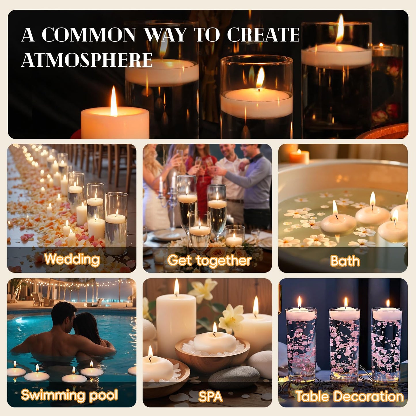 GINITIRI 3 inch White Floating Candles, 48 Pack Unscented Floating Candle,8-9 Hours Burning Floating Candles for Centerpieces, 3“ Water Candles for Cylinder Vases, Wedding, Party