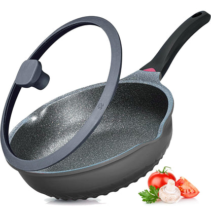 Vinchef New Handle Update 11In/5Qt Aluminum Nonstick Deep Frying Pan with Lid and Heat Indicator, Anti Scratch and Anti Stain Deep Saute Pan, Induction Compatible