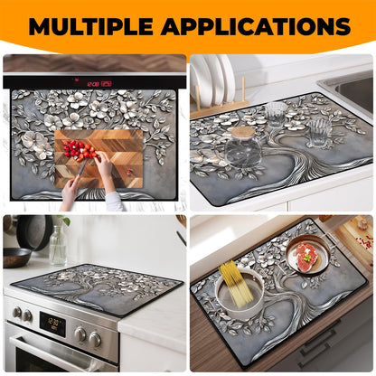 BSFHH Heat-Resistant Glass Stove Top Cover with Anti-Slip Rubber Coating – Electric Stove Protector, Scratch-Resistant, Expands Counter Space, Stylish Kitchen Decor (Tree)