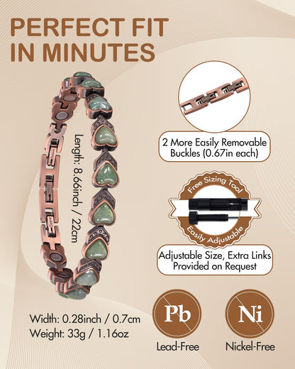 Feraco Pure Copper Bracelets for Women, Ultra Strength Magnetic Bracelet with 3800 Gauss Magnets & Natural Aventurine, Adjustable Jewelry