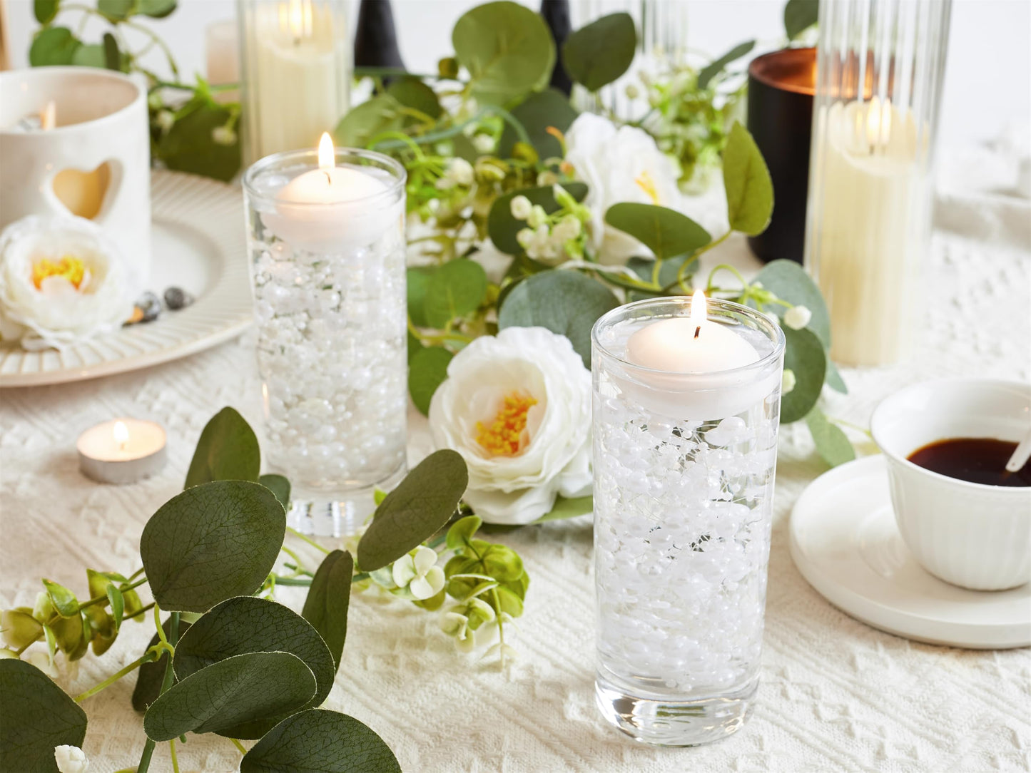 YATOJUZI 30 PCS Artificial Pearl String White Vase Filler Floating Pearls for Vases Centerpieces Faux Pearl Beads String Decorations Wedding Holiday Party Decor