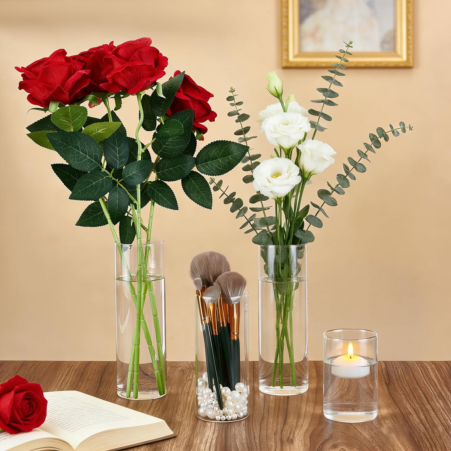 GLASSWINDS 12Pcs Glass Cylinder Vases 4,6,7.8Inch Tall Clear Flower Vases for Centerpieces Floating Candle Vase Bulk, Hurricane Candle Holder for Table Wedding Office Party Formal Dinners