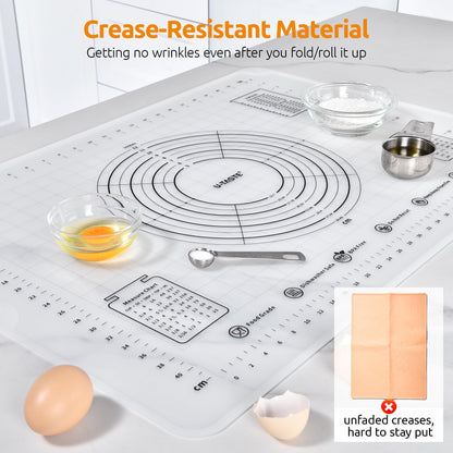 U-Taste 28"x20" Large Pastry Mat: Food-Grade Liquid Silicone Dough Rolling Baking Sheet, Non-Stick Non-Slip for Kneading, Making Pizza, Fondant with Clear Measurement and Raised Edges (Transparent)