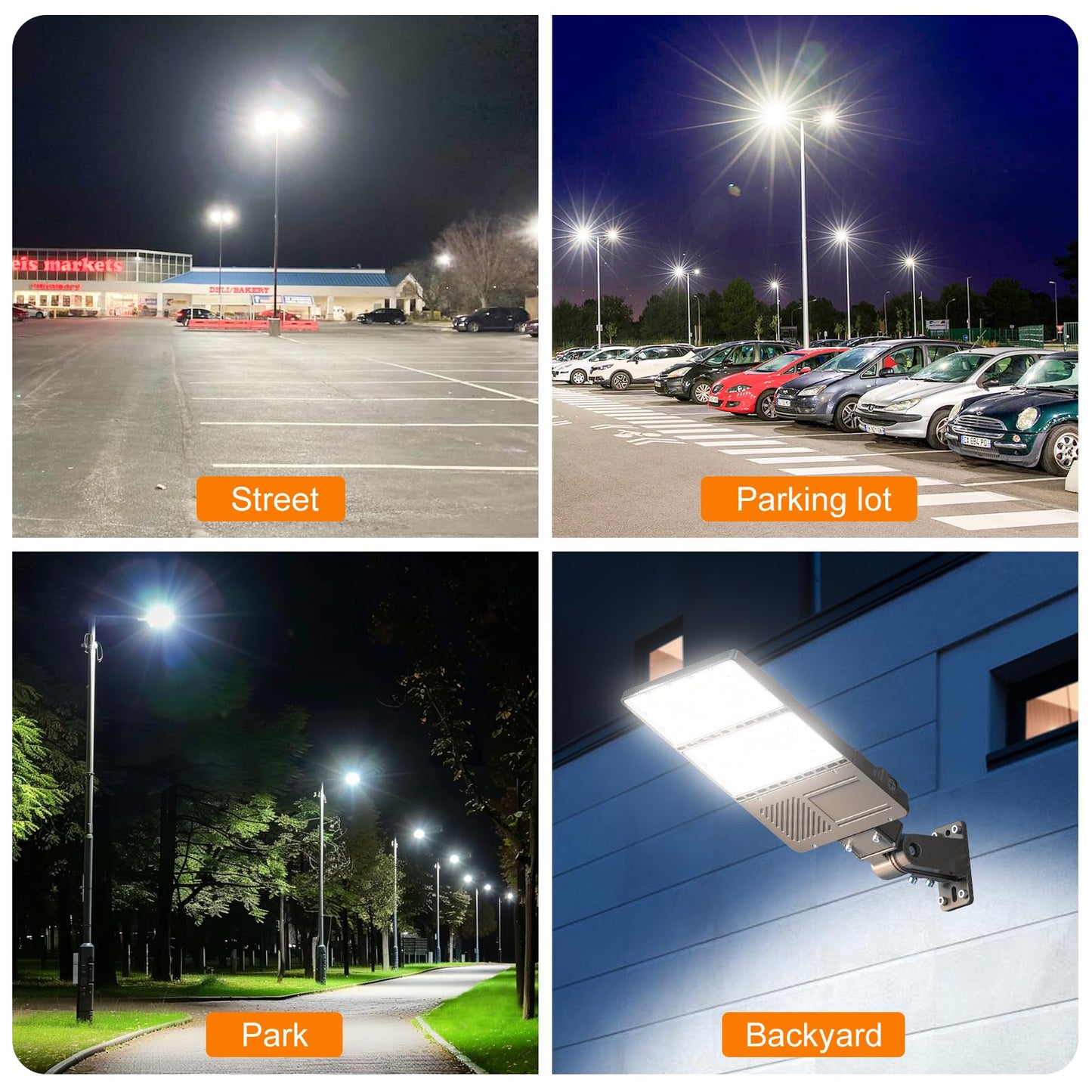 ADUB 4 Pack 320W LED Parking Lot Lights with Photocell, 48000LM ETL Listed LED Shoebox Pole Fixture Adjustable Arm&Slip Fit Mount, 5000K IP65 Commercial Area Street Flood Lighting, AC 277-480V