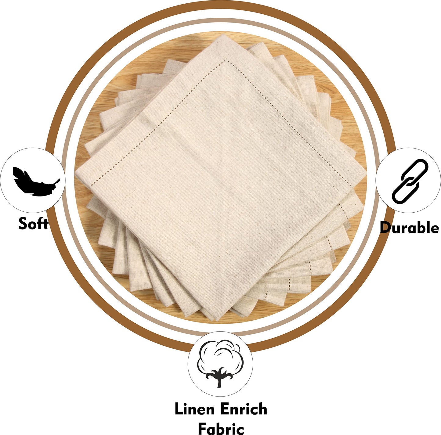 GFI LINEN CLUBS Cotton Flax Linen Cloth Dinner Napkin - Pack of 12 Natural Premium Hemstitched Napkins, 20x20 Inch, Machine Washable, Reusable Table Cloth for Dining, Parties, Weddings & Everyday Use