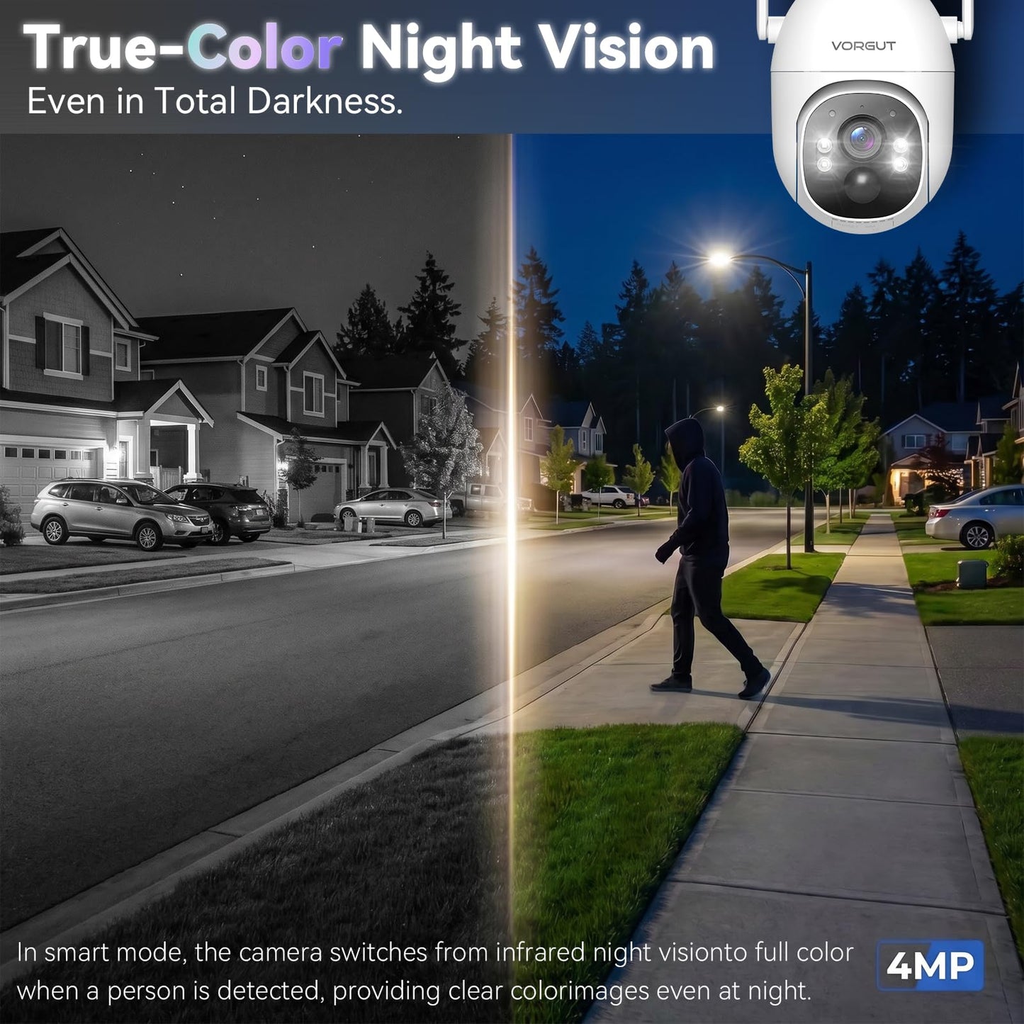 Solar Security Cameras Wireless Outdoor System with 10'' Touch Monitor 10CH NVR, 4MP WiFi6 Cameras for Home Security, 355° Pan 90° Tilt, Night Color, 2-Way Audio, 500G HDD, 0 Monthly Fee, 4 Cam-Kit