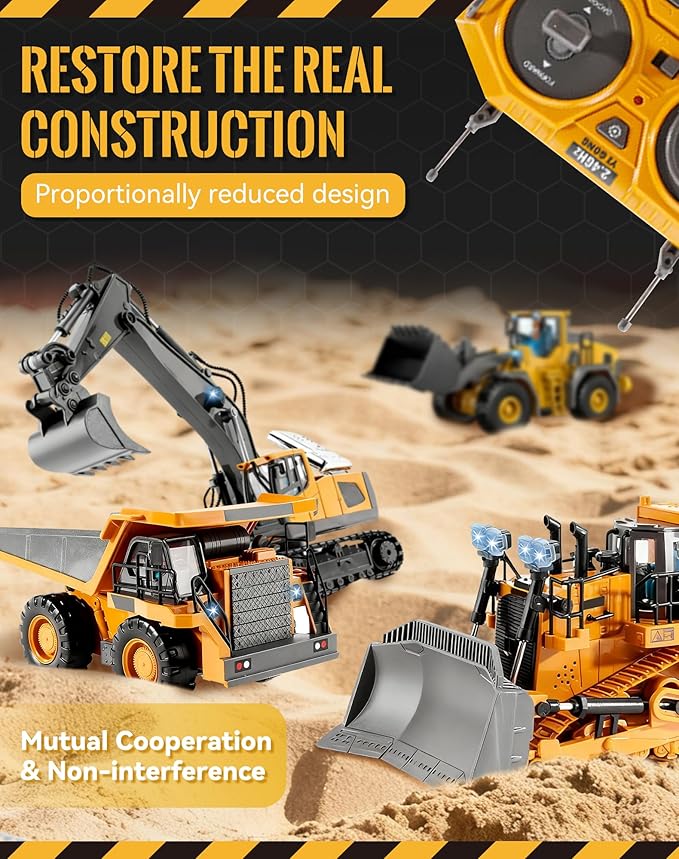 Construction Rc Set of 4 2.4ghz Remote Control Excavator 360° Rotation Lights and Sounds Command The Site Conquer The Dirt Collaborative Experience Alloy Material (4Pcs-ABCD)