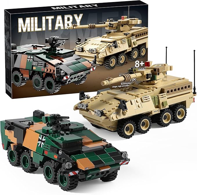 Boxer &amp Stryker Military Vehicles Building Sets Compatible with Lego Armored Tank Model Kit for Kids Great Army Toys for Boys Kids Teens Ages 8+