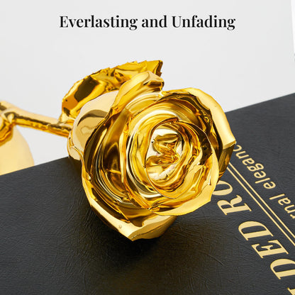 CIAPSK 24K Gold Dipped Rose Gift Set – Luxury Eternal Golden Rose with Interlocking Acrylic Butterfly Display Base & Premium Book-Style Gift Box – Romantic Anniversary & Birthday Gift for Her