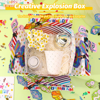 XLSXEXCL Birthday Explosion Gift Box, Flying Butterfly Surprise Gift Box, Surprise Butterfly Explosion Box, DIY Exploding Gifts Box for Birthdays, Wedding, Mother's Day, Anniversaries, 7.9x7.9x5.1in