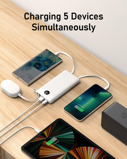 VEEKTOMX Portable Charger with Built-in Cables, 20000mAh Power Bank for iPhone, Fast Charging USB C Battery Pack, Travel Essentials Powerbank Compatible with iPhone, Samsung, Android, etc
