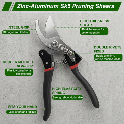 Pruning Shears, 8.5" Professional Garden Shears, SK5 Steel Hedge Clippers, Garden Clippers Handheld, Heavy Duty Garden Scissors Tools, Pruning Shears for Gardening Yard Roadside