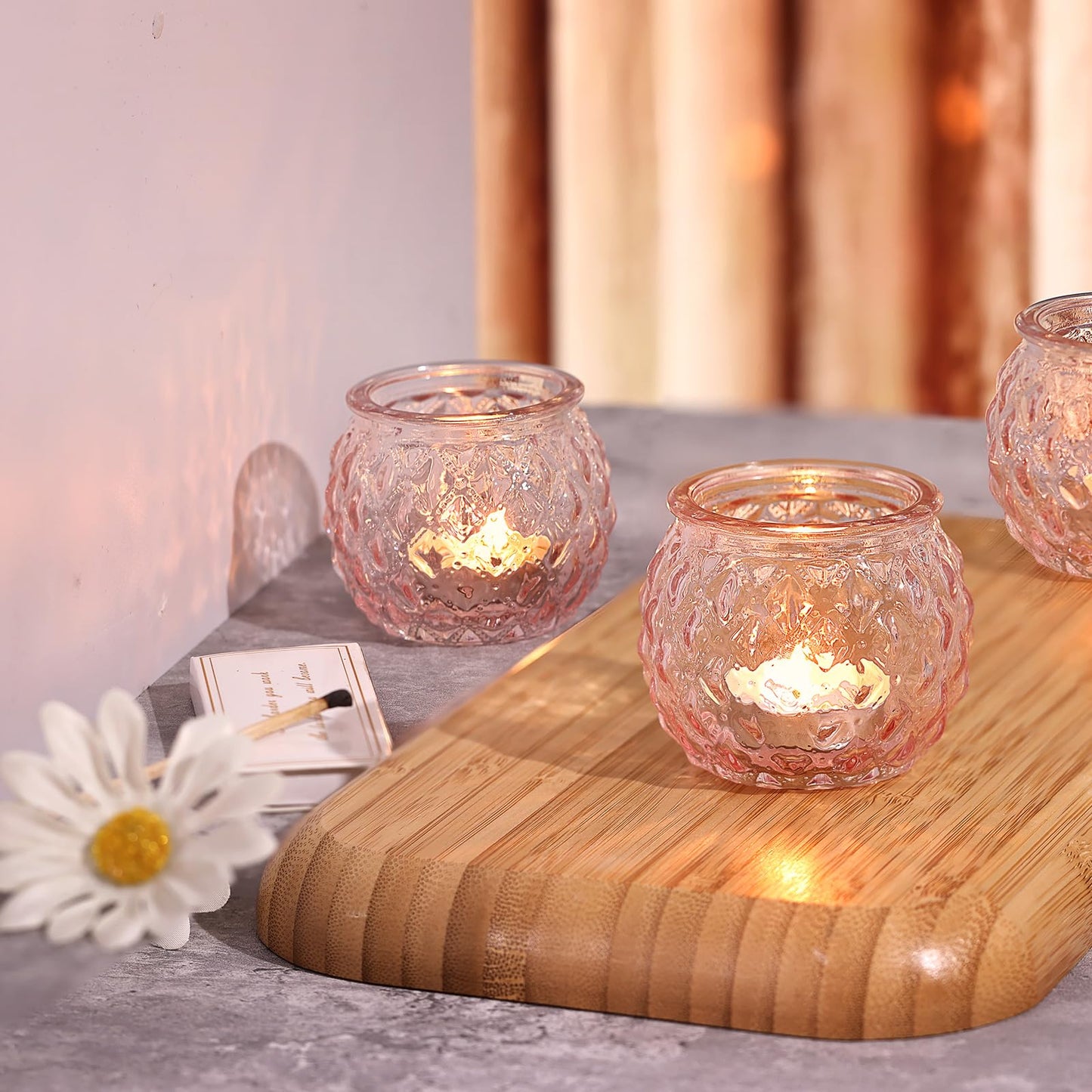 DARJEN 48Pcs Pink Votive Candle Holders- Round Candle Holders Bulk for Flameless LED Tea Waxes, Romantic Candle Holder for Wedding & Home Table Decor, Various Parties