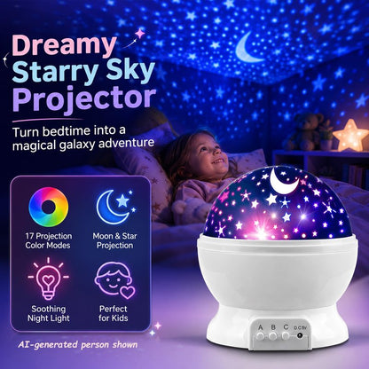 MOKOQI Star Projector Night Lights for Kids, Birthday Gifts for 3 4 5 Year Old Girls and Boys, Projection Lamp for Kids Bedroom Ceiling, Stars and Moon for Child Asleep Peacefully (White)