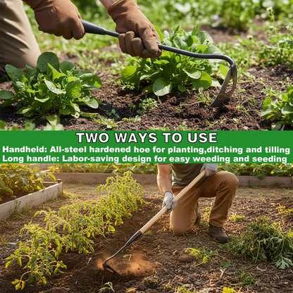 2Pcs Garden Hoe Tools, All-Steel Hardened Hollow Hoe, Garden Weed Puller, Sharp Garden Weeding Tools, Hand Hoe Gardening Edger Weeder Tool for Patio Weeding,Soil Loosening,Farm Planting (Long Handle)