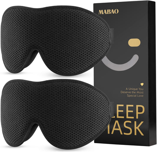 MABAO Sleep Mask for Side Sleeper, Eye Mask for Sleeping Women Men, 3D Contoured Cup No Eye Pressure 100% Light Blocking Sleeping Mask with Adjustable Strap Night Blindfold Flight, Travel, Nap, Black