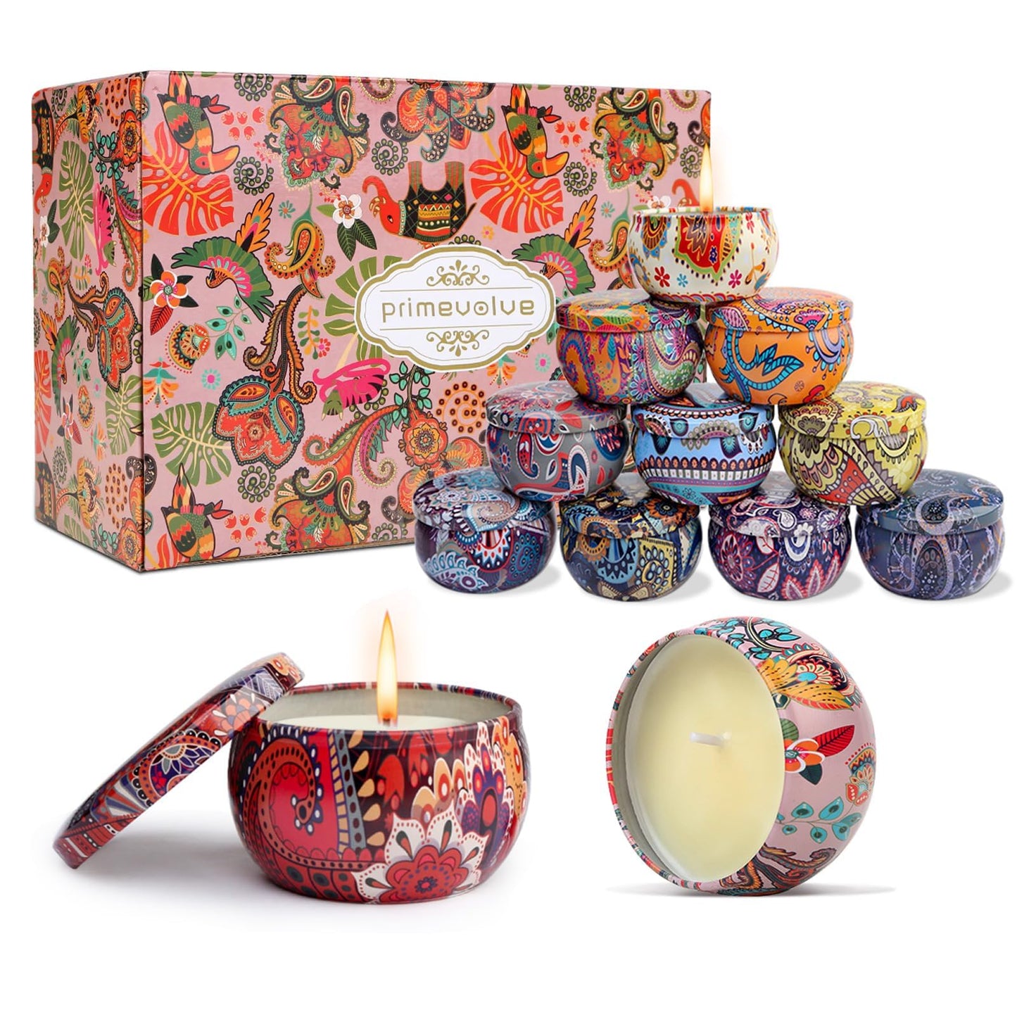 Scented Candles Gift Set for Women, Primevolve 12 Pack 2.5 Oz Soy Wax Travel Tin Aromatherapy Candles for Home Scented, Perfect for Birthday, Christmas, Stress Relief, Spa, Bath, and Home Decor