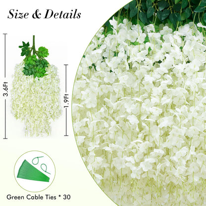 60 Pack White Wisteria Hanging Flowers, Fake Hanging Flowers for Decoration, Artificial Hanging Flowers, Vines for Bedroom, Flower Garland for Home, Party, Garden, Wall, Wedding Decoration(3.6 Ft/Pcs)