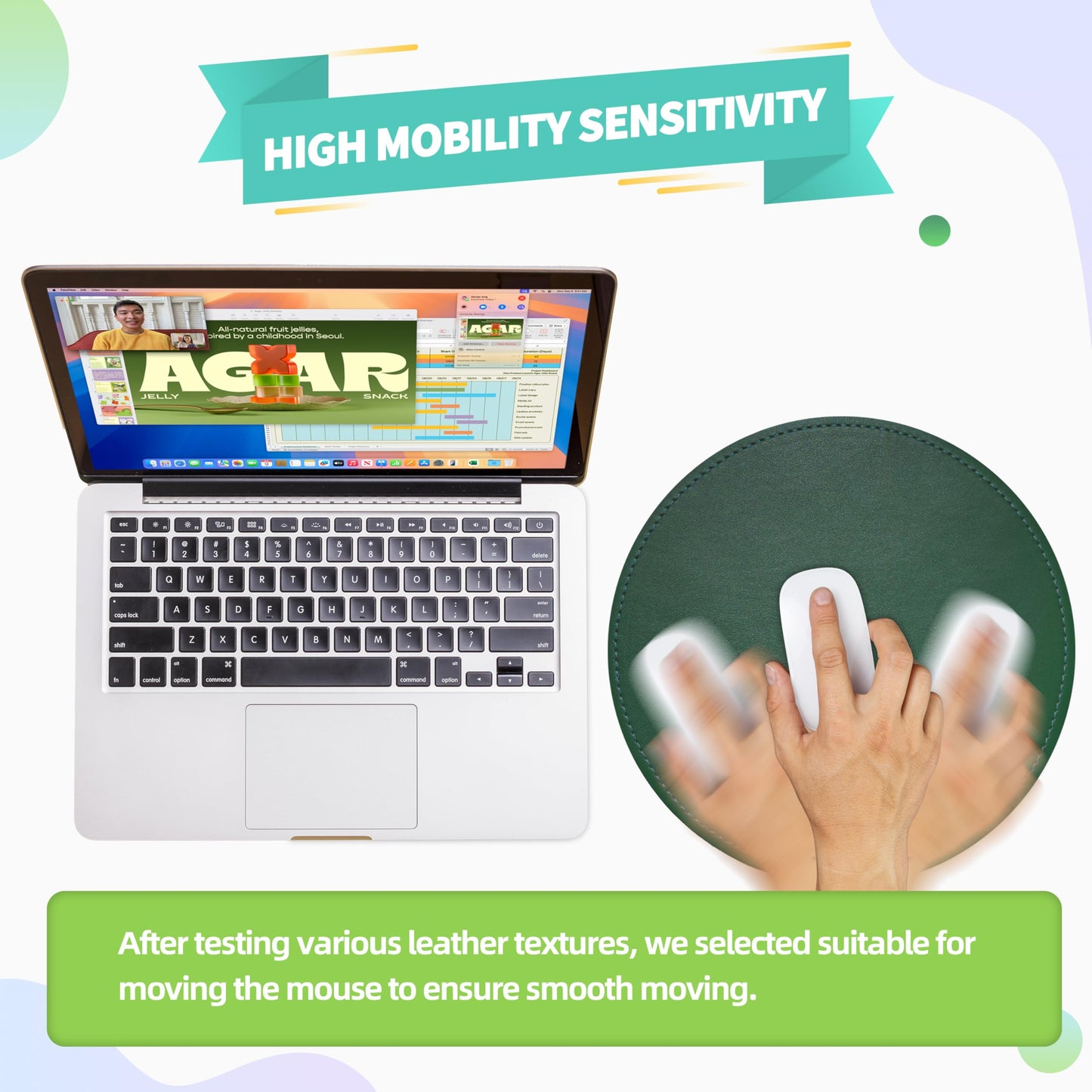 Mouse Pad，Round Mouse Pad，PU Mouse Pad，Leather Mouse Pad with Stitched Edge Micro-Fiber Base with Non-Slip Waterproof，Mouse Pad for Computers，Laptop，9 x 9 Inch (Army Green)