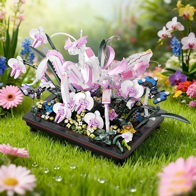 Orchid Praying Mantis Flowers Bonsai Building Set Compatible with Lego Insects Nature Inspired STEM Kit for Adults Stunning Desk Decor for Home/Office for Boys Girls Aged 8-16+ 1077PCS