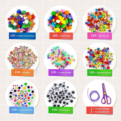 1405 Pcs Art and Craft Supplies for Kids, Toddler DIY Craft Art Supply Set Included Pipe Cleaners, Pom Poms, Feather, Folding Storage Box - All in One for Craft DIY Art Supplies, Rose Red