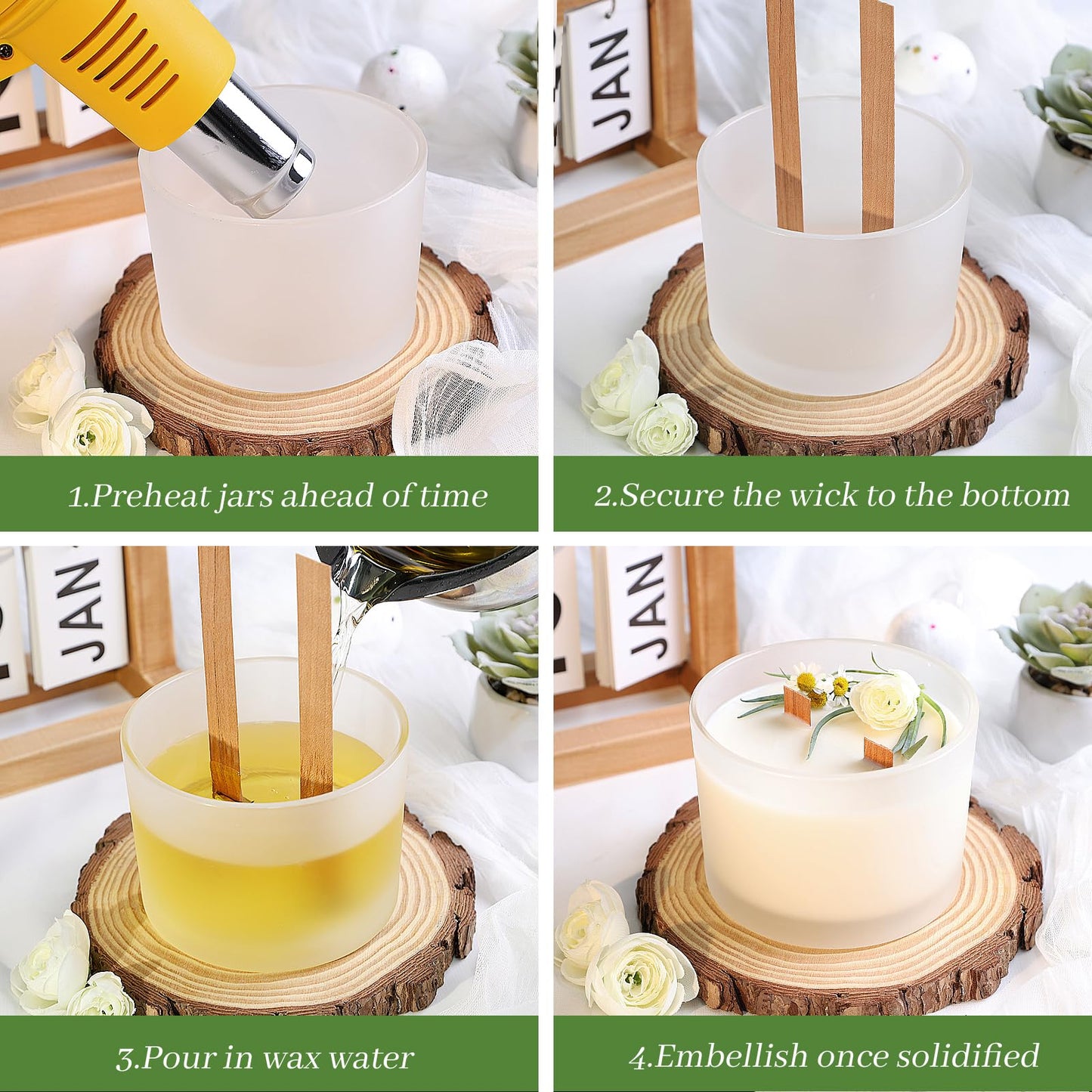 CONNOO 6-Pack 16 oz Candle Jars - 3-Wick Frosted Empty Glass Wide Mouth Candle Jars Come with Bamboo Lids, Sticky Warning Labels, and a Candle Wick Kit for Candle Making - Dishwasher Safe