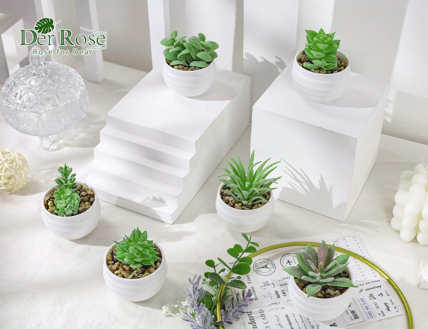 Der Rose Set of 6 Succulents Plants Artificial in Pots Small Fake Plants Graduation Gifts for Bedroom Aesthetic Living Room Shelf Bathroom Decor Office Desk Accessories