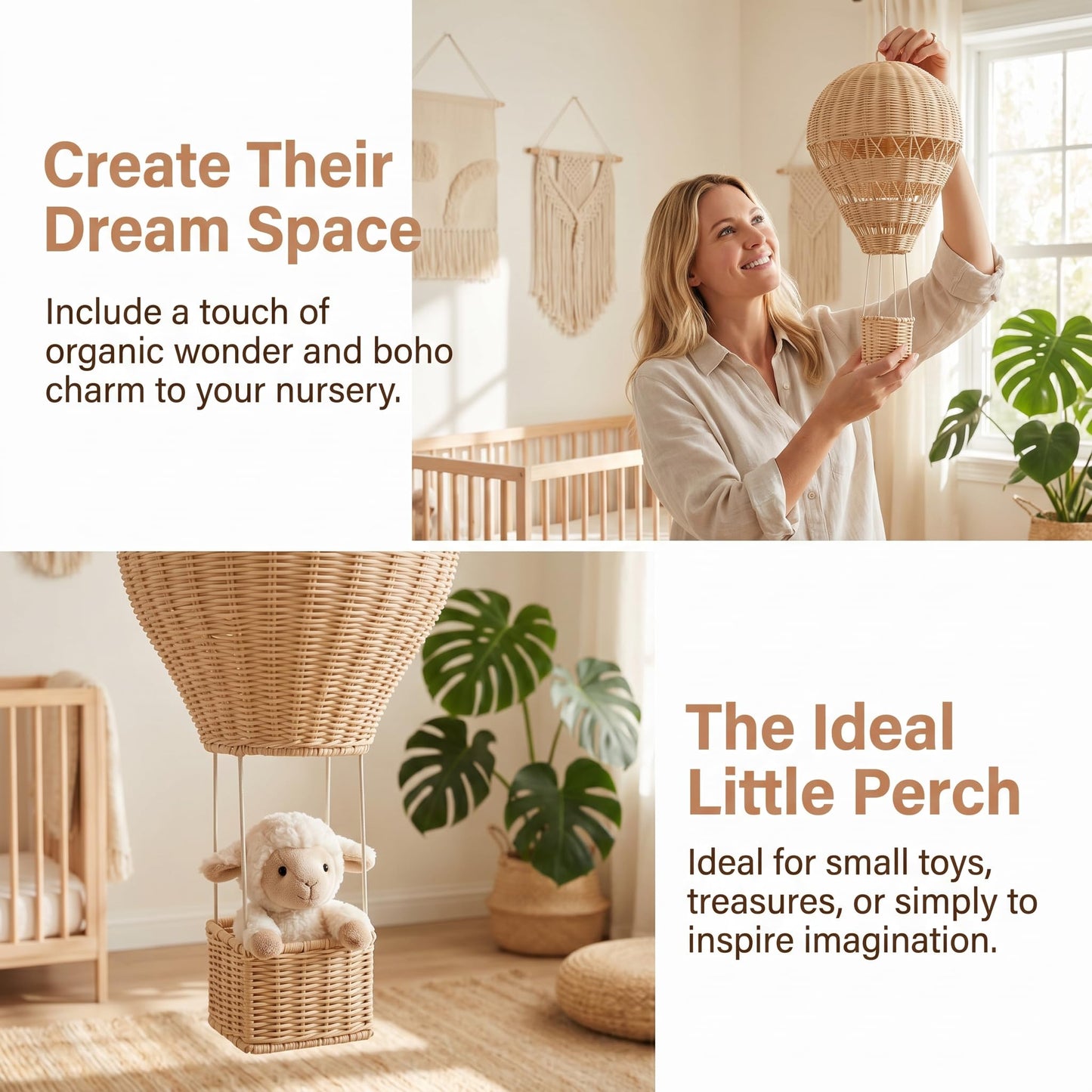 Alipis Natural Rattan Woven Hot Air Balloon Decor Delicate Kids Room Rattan Craft