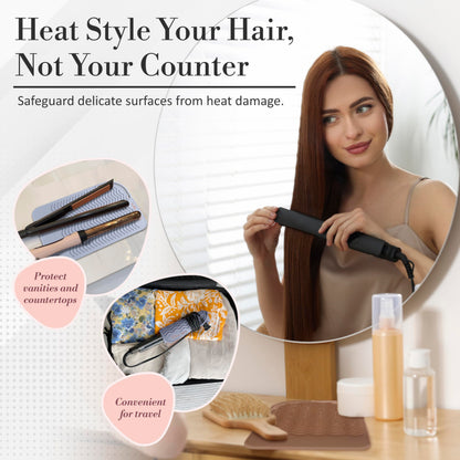 Heat Resistant Mat - Curling Iron Holder - Straightener pad - Flat Iron Holder - Silicone Mat for Hair Tools - Hot Tool Mat - Salon Tools - Hot Iron Holster - Vanity Mat - Vanity Accessories for Women
