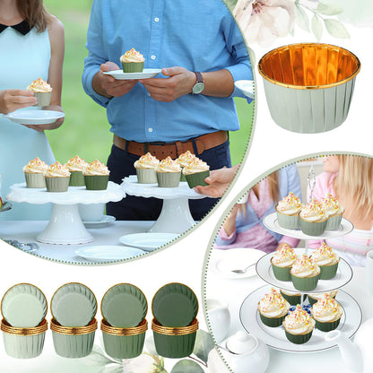 Geiserailie 100 Pcs Sage Green Cupcake Liners Gradient Green Cupcake Foil Wrappers Snack Bowls for Parties Wedding Bridal Shower Birthday Supplies