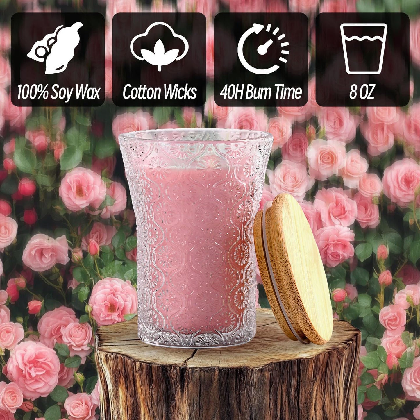 HAVITI Rose Scented Candle, Soy Jar Candles Gift Women,8 OZ Aromatherapy Pink Candles for Galentines Valentines Mother's Day, Bridal Shower, Home Decor