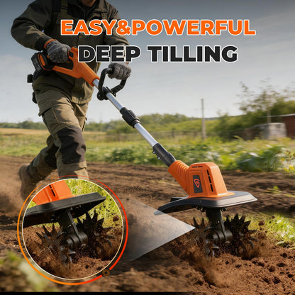 GEARPASS Cordless Electric Tiller Cultivator, 21V Battery Powered Garden Tiller with 2×4.0Ah Batteries, 9″ Tilling Width & 6.6″ Depth, 360RPM 48 Rust-Resistant Blades for Soil & Gardening