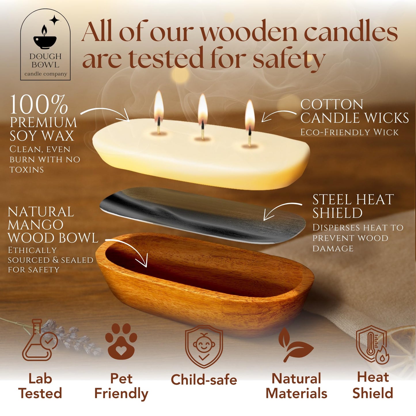 Dough Bowl Candle Co. Ocean Candle for Women or Men - 10x6 3 Wick Scented Candles for Home, Large Wood Luxury Soy Candles with Scented Wax, Long Burning 40H Burn Time for Spring Summer, Beach Gifts