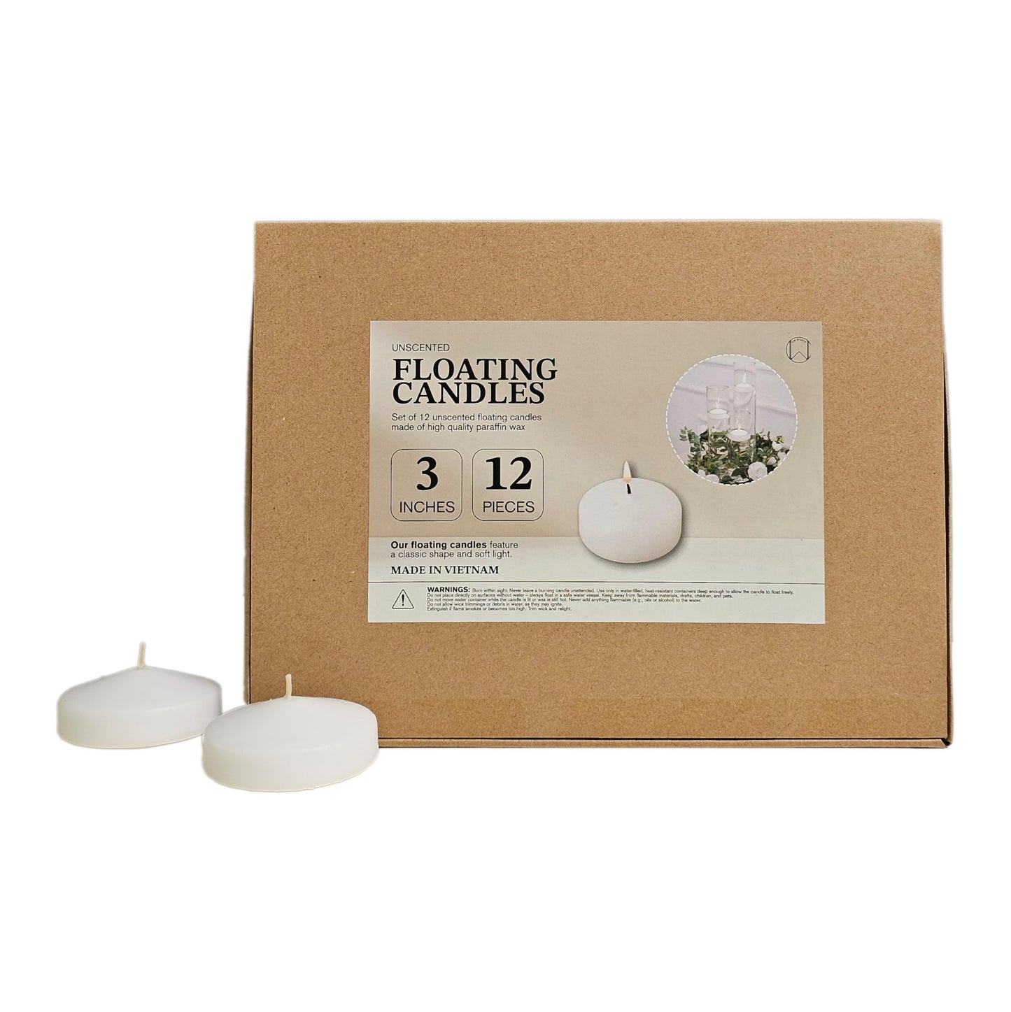 Floating Candles 3 Inch 12 Pack White - CW Studio Unscented Smokeless 9 Hour Burn, Premium Paraffin Wax - Wedding Centerpieces, Pool, Spa, Party & Home Decor Water Candles